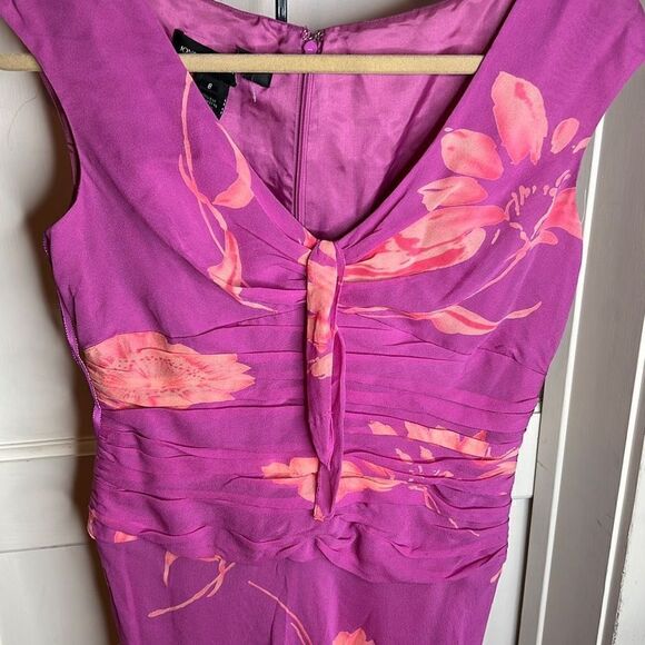 Jones New York Women's Cinched Waist V Neck Silk Dress Sleeveless Pink Size 8 - Picture 3 of 6